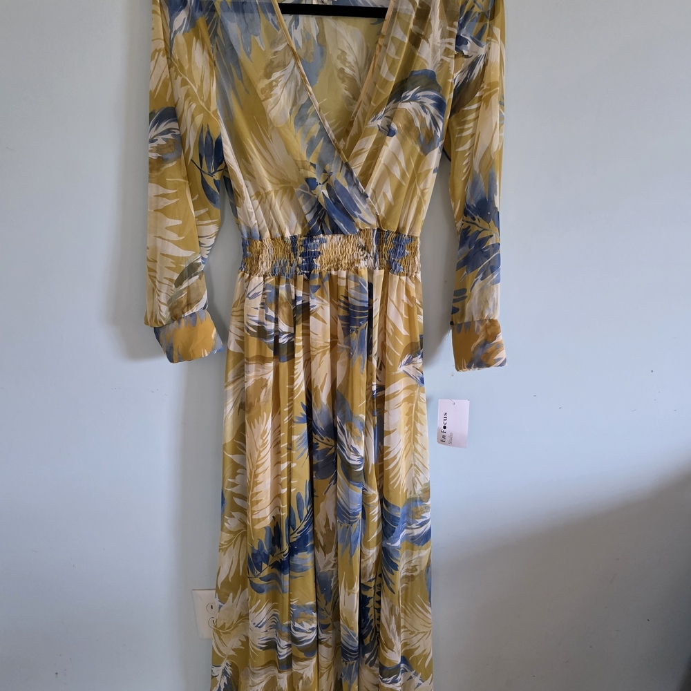 Enfocus Studio Yellow and Blue Floral Maxi Dress